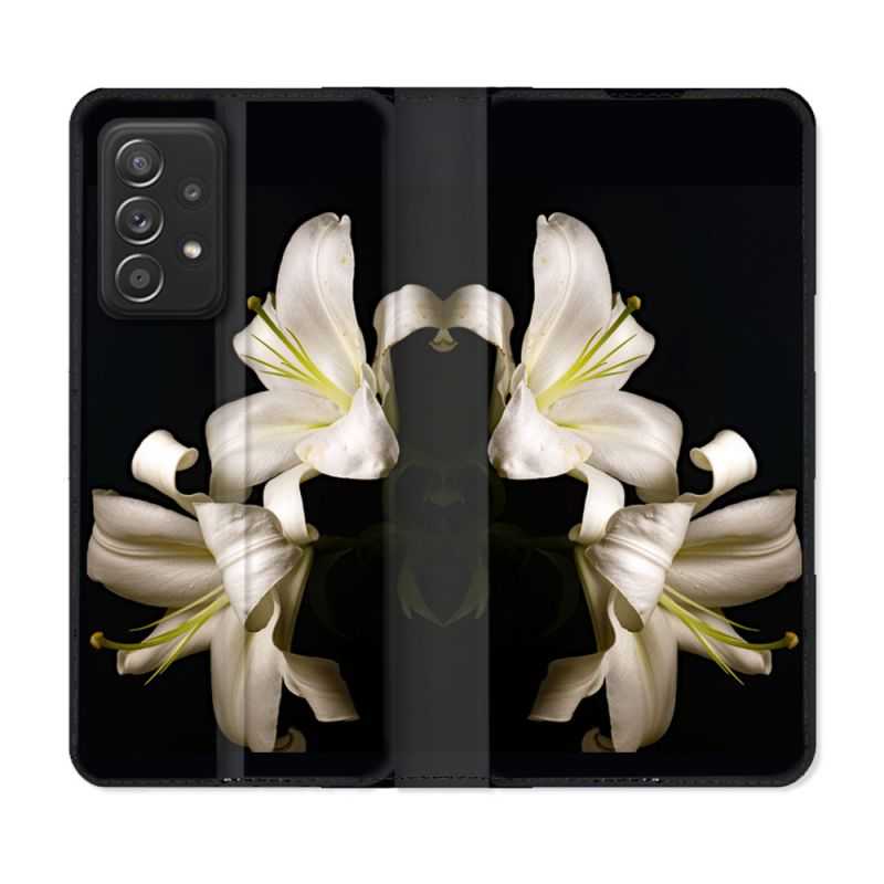 Housse Cuir Portefeuille Pour Samsung Galaxy A33 5G Fleur Lys Noir