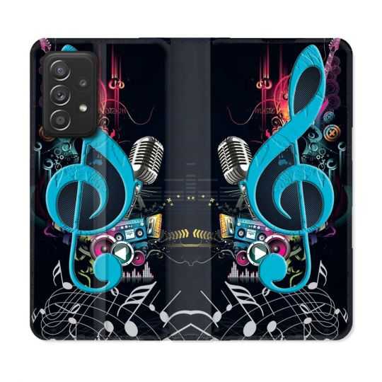 Housse Cuir Portefeuille Pour Samsung Galaxy A33 5G Musique Cle Sol Bleu