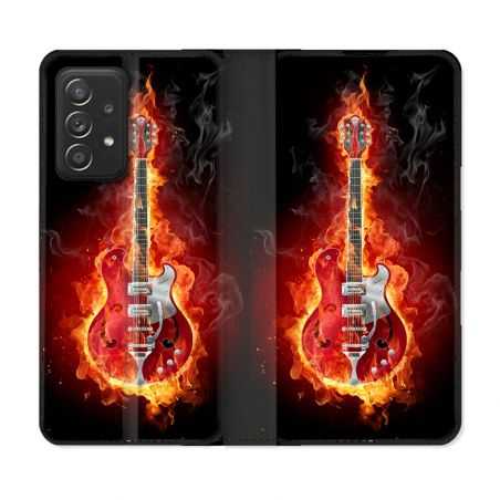Housse Cuir Portefeuille Pour Samsung Galaxy A33 5G Musique Guitare Electrique