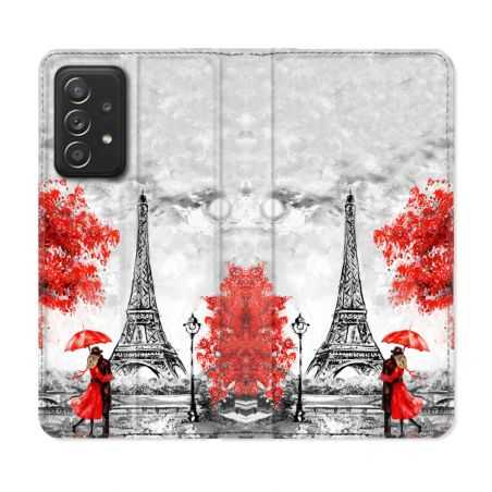 Housse Cuir Portefeuille Pour Samsung Galaxy A33 5G Voyage France Paris Rouge