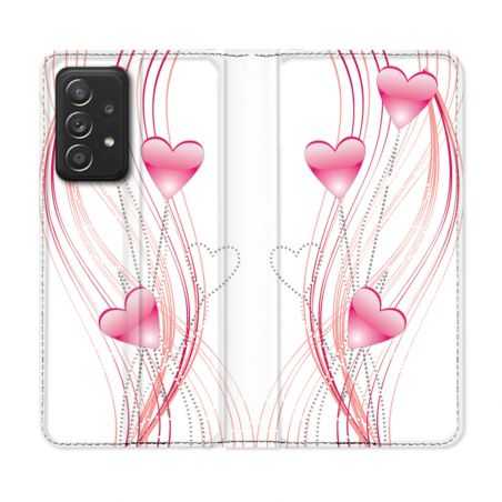 Housse Cuir Portefeuille Pour Samsung Galaxy A53 5G Amour Coeur Rose Montant sur Blanc