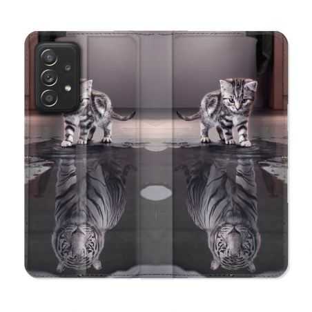 Housse Cuir Portefeuille Pour Samsung Galaxy A53 5G Animal Chat Reflet
