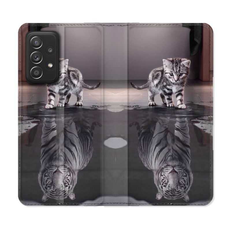 Housse Cuir Portefeuille Pour Samsung Galaxy A53 5G Animal Chat Reflet