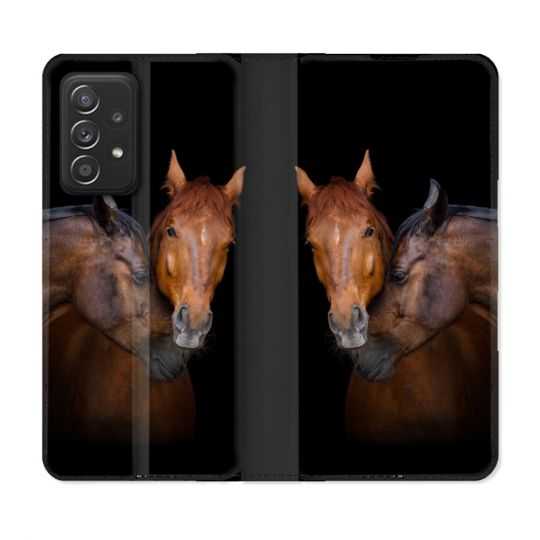 Housse Cuir Portefeuille Pour Samsung Galaxy A53 5G Animal Cheval Marron