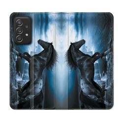 Housse Cuir Portefeuille Pour Samsung Galaxy A53 5G Animal Cheval Noir