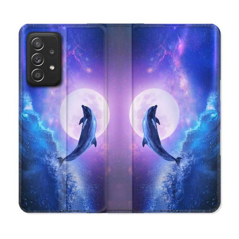 Housse Cuir Portefeuille Pour Samsung Galaxy A53 5G Animal Dauphin Vague