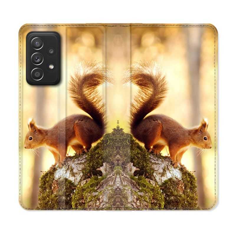 Housse Cuir Portefeuille Pour Samsung Galaxy A53 5G Animal Ecureuil Bois