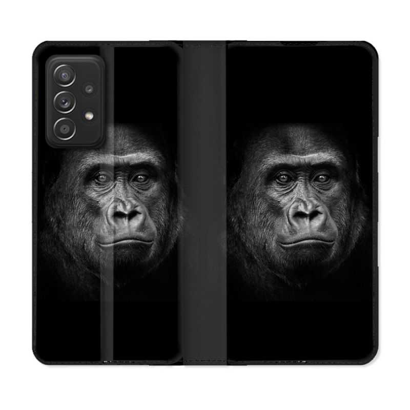 Housse Cuir Portefeuille Pour Samsung Galaxy A53 5G Animal Gorille Noir