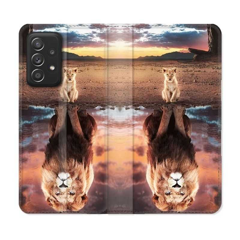 Housse Cuir Portefeuille Pour Samsung Galaxy A53 5G Animal Lion Reflet