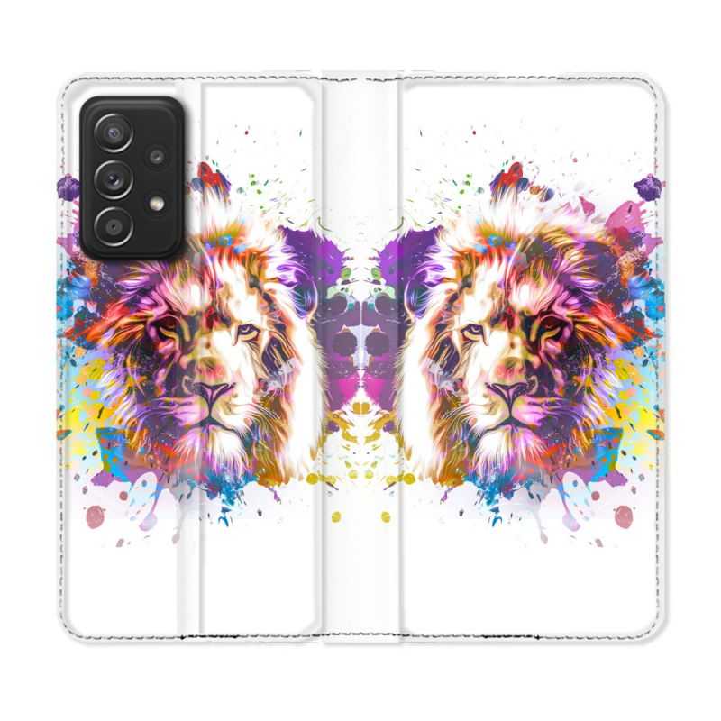 Housse Cuir Portefeuille Pour Samsung Galaxy A53 5G Animal Lion Tag