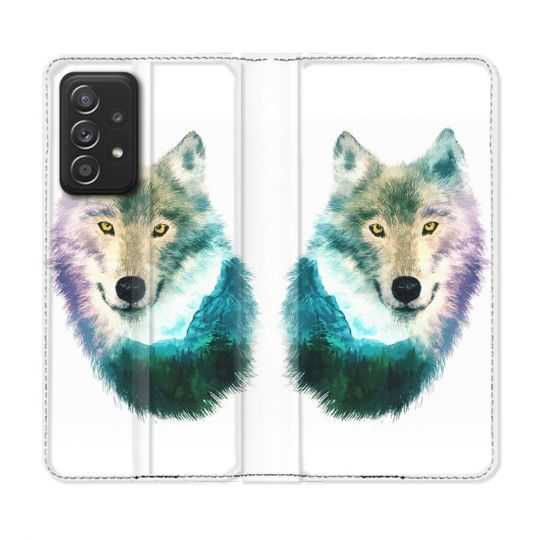 Housse Cuir Portefeuille Pour Samsung Galaxy A53 5G Animal Loup Montagne
