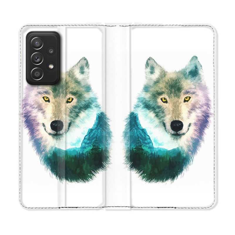 Housse Cuir Portefeuille Pour Samsung Galaxy A53 5G Animal Loup Montagne