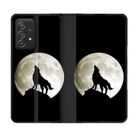 Housse Cuir Portefeuille Pour Samsung Galaxy A53 5G Animal Loup Noir