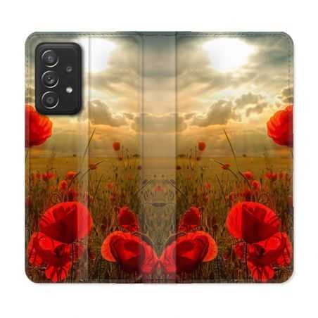 Housse Cuir Portefeuille Pour Samsung Galaxy A53 5G Fleur Coquelicot