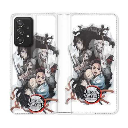 Housse Cuir Portefeuille Pour Samsung Galaxy A53 5G Manga Demon Slayer Blanc