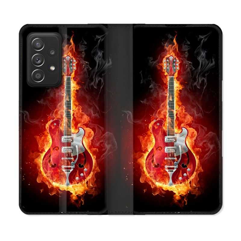 Housse Cuir Portefeuille Pour Samsung Galaxy A53 5G Musique Guitare Electrique