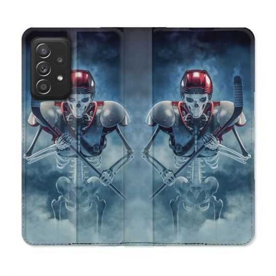 Housse Cuir Portefeuille Pour Samsung Galaxy A53 5G Sport Hockey Squelette