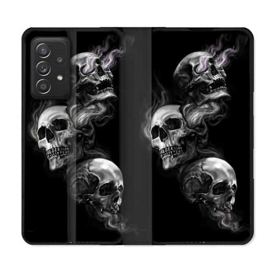 Housse Cuir Portefeuille Pour Samsung Galaxy A53 5G Tete de Mort Triple