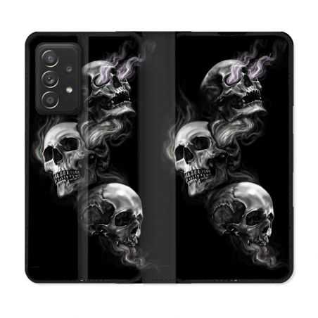 Housse Cuir Portefeuille Pour Samsung Galaxy A53 5G Tete de Mort Triple
