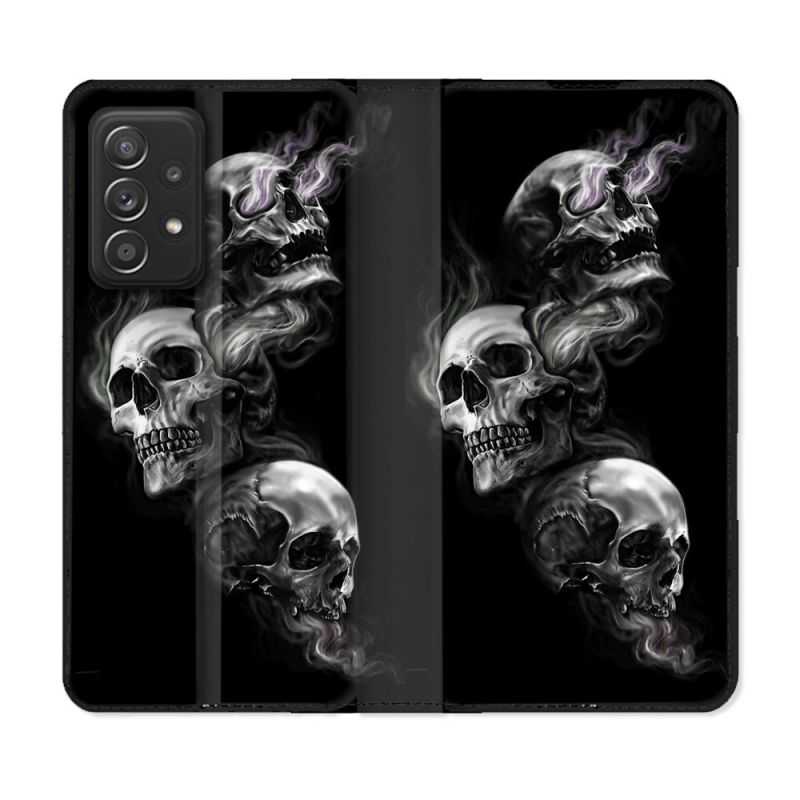Housse Cuir Portefeuille Pour Samsung Galaxy A53 5G Tete de Mort Triple