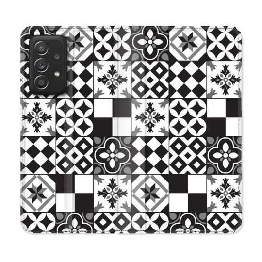 Housse Cuir Portefeuille Pour Samsung Galaxy A53 5G Texture Carreau Ciment Noir
