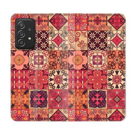 Housse Cuir Portefeuille Pour Samsung Galaxy A53 5G Texture Carreau Ciment Rouge