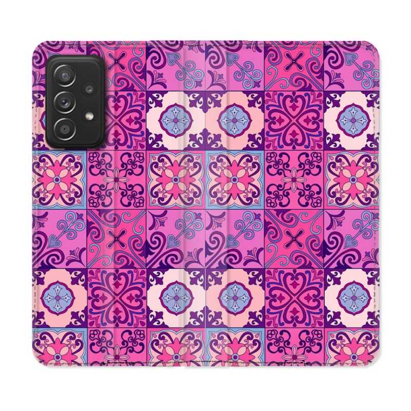 Housse Cuir Portefeuille Pour Samsung Galaxy A53 5G Texture Carreau Ciment Violet