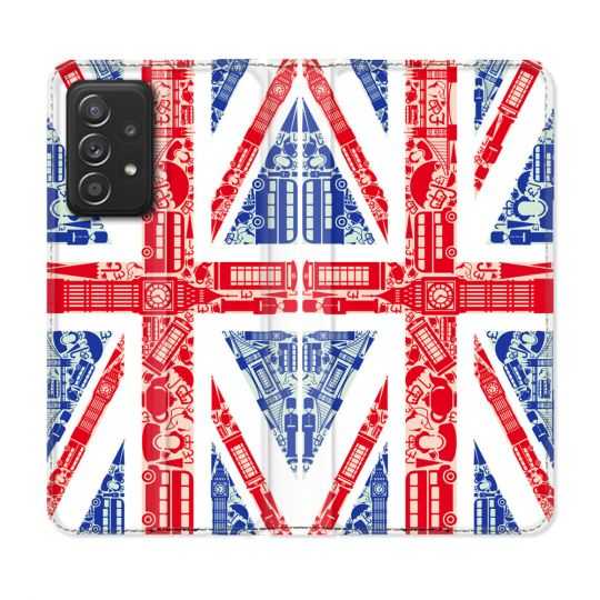 Housse Cuir Portefeuille Pour Samsung Galaxy A53 5G Voyage Angleterre Blanc