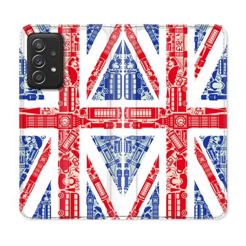 Housse Cuir Portefeuille Pour Samsung Galaxy A53 5G Voyage Angleterre Blanc