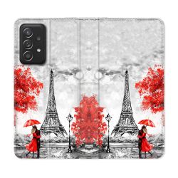 Housse Cuir Portefeuille Pour Samsung Galaxy A53 5G Voyage France Paris Rouge