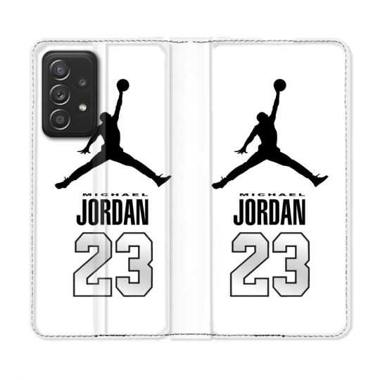 Housse Cuir Portefeuille Pour Samsung Galaxy A53 5G Jordan 23 Blanc