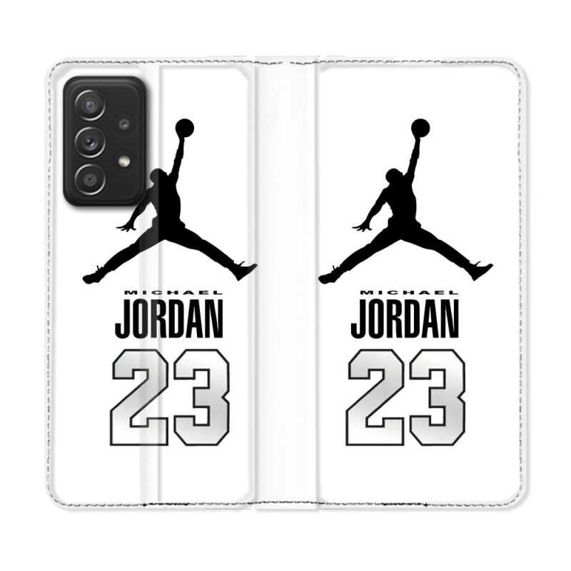Housse Cuir Portefeuille Pour Samsung Galaxy A53 5G Jordan 23 Blanc
