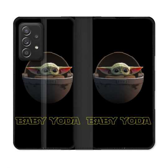 Housse Cuir Portefeuille Pour Samsung Galaxy A53 5G Star Wars - Yoda bebe noir