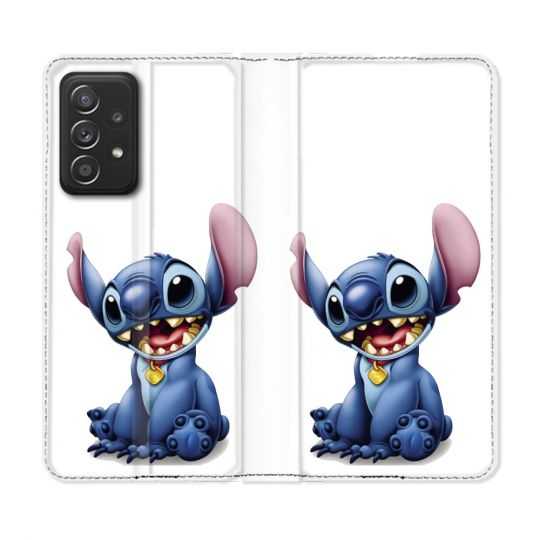 Housse Cuir Portefeuille Pour Samsung Galaxy A53 5G Stitch Blanc