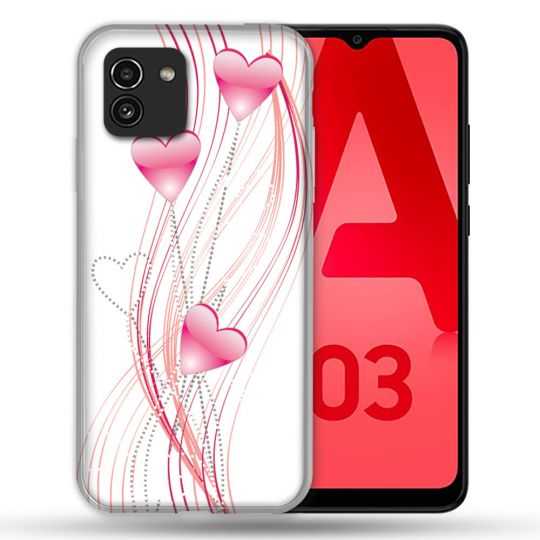 Coque Pour Samsung Galaxy A03 Amour Coeur Rose Montant sur Blanc