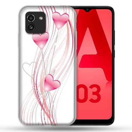 Coque Pour Samsung Galaxy A03 Amour Coeur Rose Montant sur Blanc