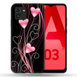 Coque Pour Samsung Galaxy A03 Amour Coeur Rose Montant sur Noir