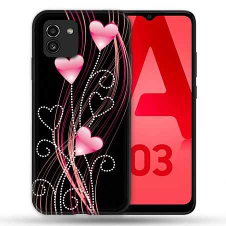 Coque Pour Samsung Galaxy A03 Amour Coeur Rose Montant sur Noir