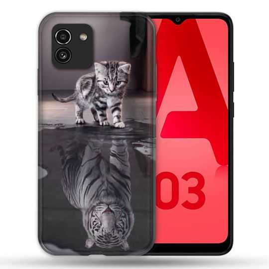 Coque Pour Samsung Galaxy A03 Animal Chat Reflet