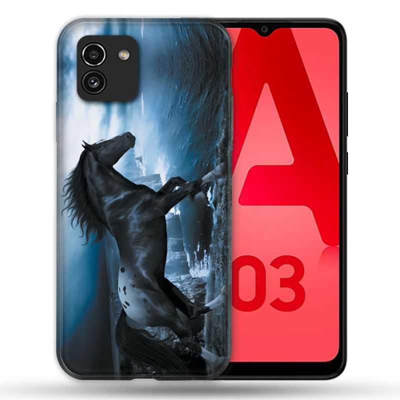Coque Pour Samsung Galaxy A03 Animal Cheval Noir