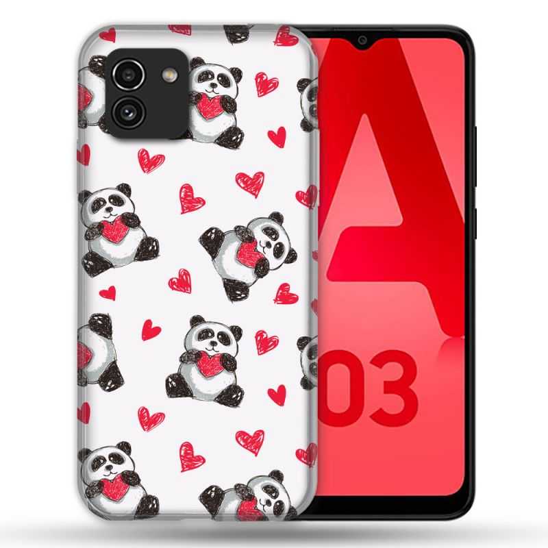 Coque Pour Samsung Galaxy A03 Animal Panda Cœur