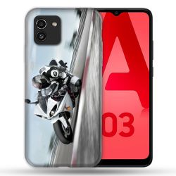 Coque Pour Samsung Galaxy A03 Moto Course GP Blanche