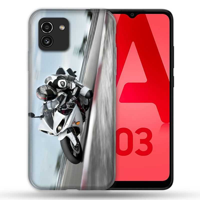 Coque Pour Samsung Galaxy A03 Moto Course GP Blanche