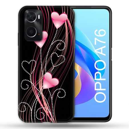 Coque Pour Oppo A76 Amour Coeur Rose Montant sur Noir