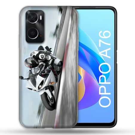 Coque Pour Oppo A76 Moto Course GP Blanche