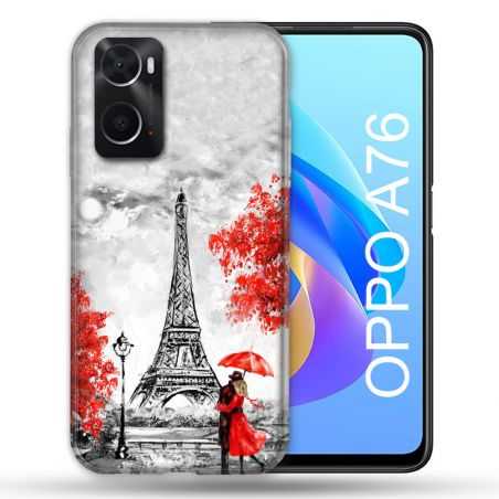 Coque Pour Oppo A76 Voyage France Paris Rouge