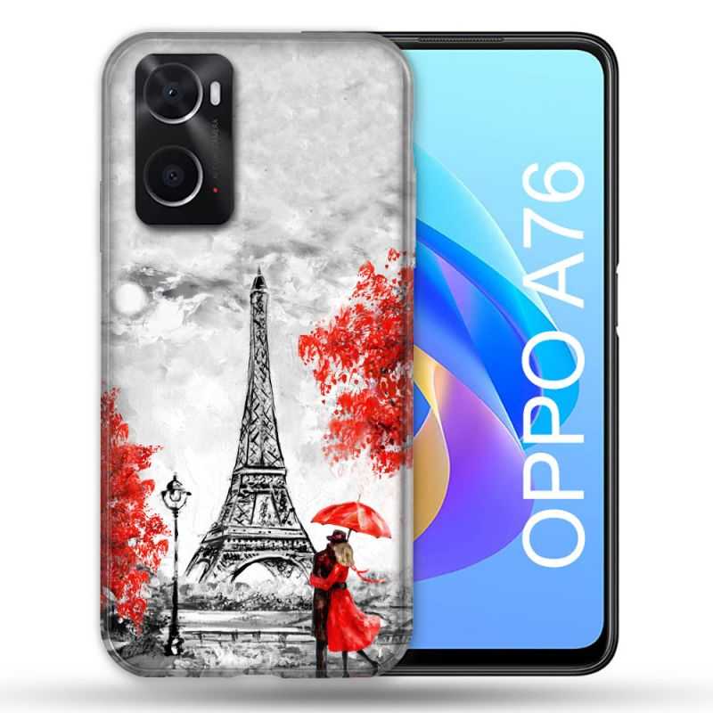 Coque Pour Oppo A76 Voyage France Paris Rouge