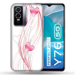 Coque Pour Vivo Y76 5G Amour Coeur Rose Montant sur Blanc