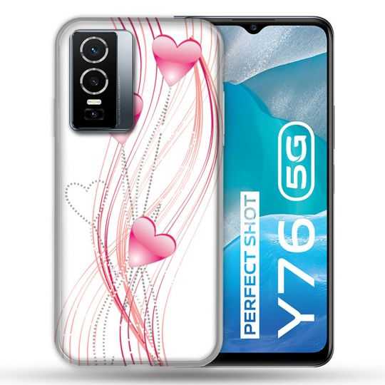Coque Pour Vivo Y76 5G Amour Coeur Rose Montant sur Blanc