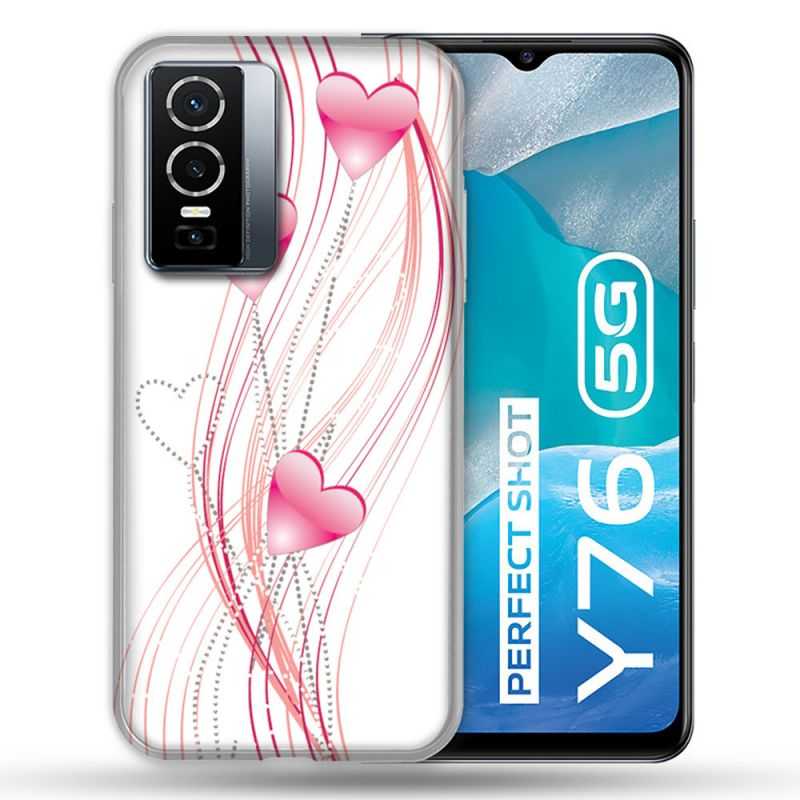 Coque Pour Vivo Y76 5G Amour Coeur Rose Montant sur Blanc
